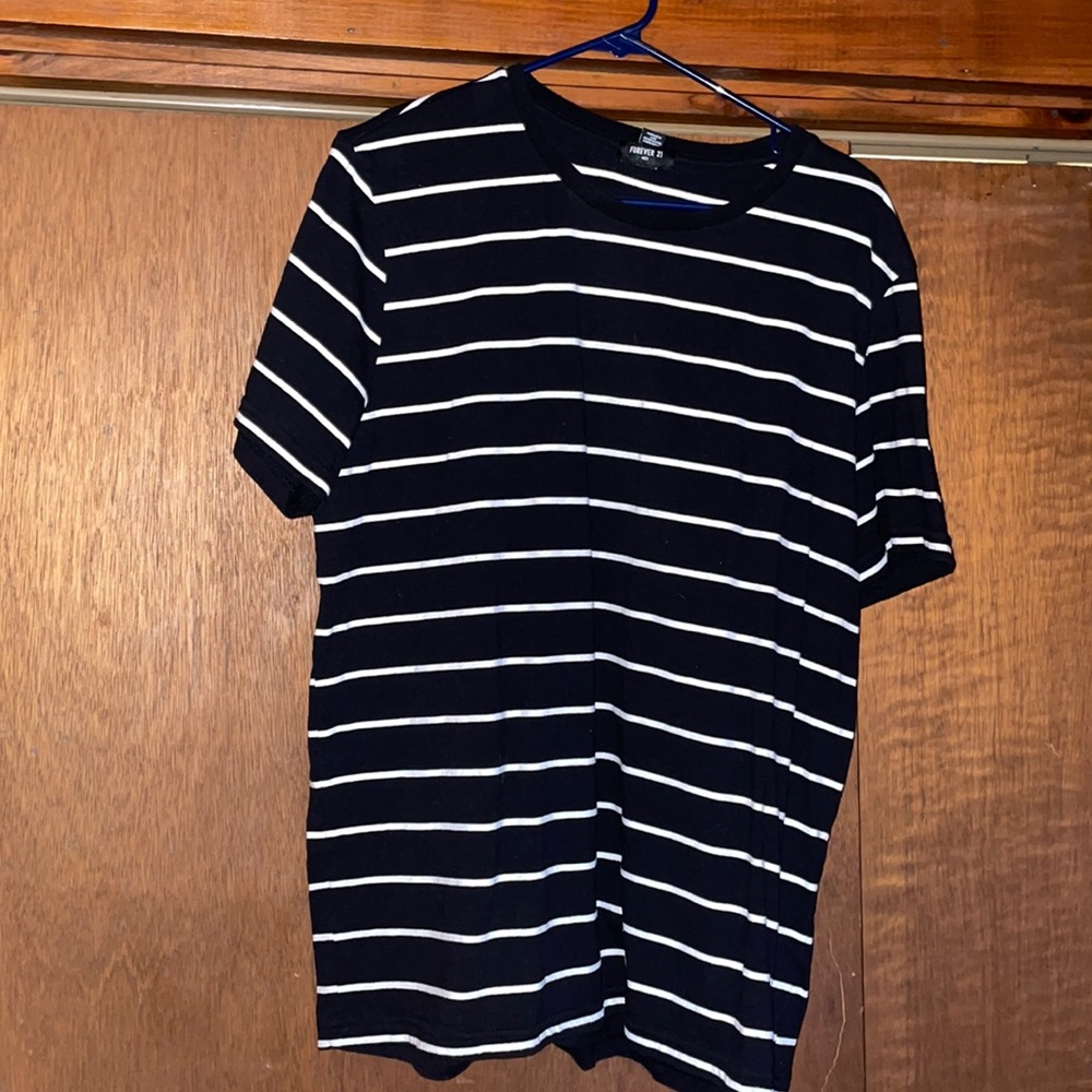 F21 Black & White Striped Short Sleeve Tee